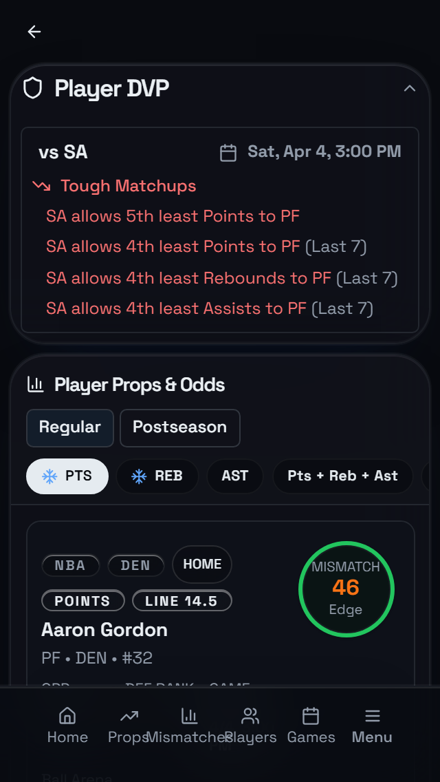 The LAB NBA DVP mobile screen