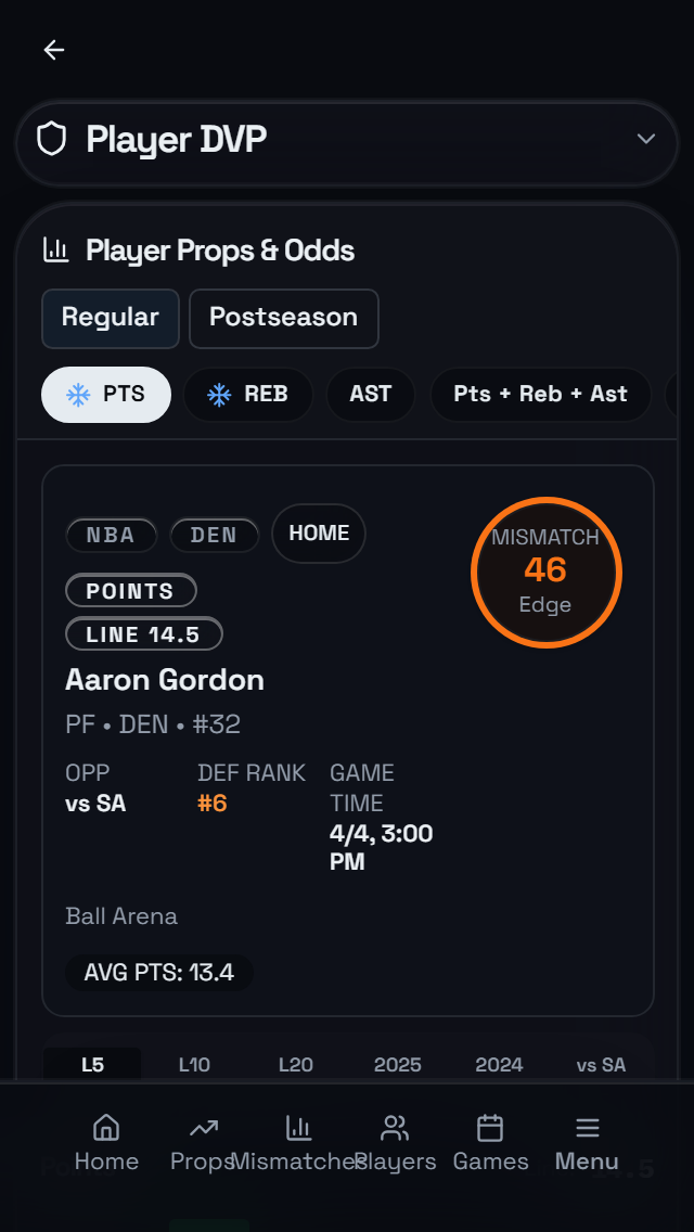 The LAB NBA player profile mobile screen